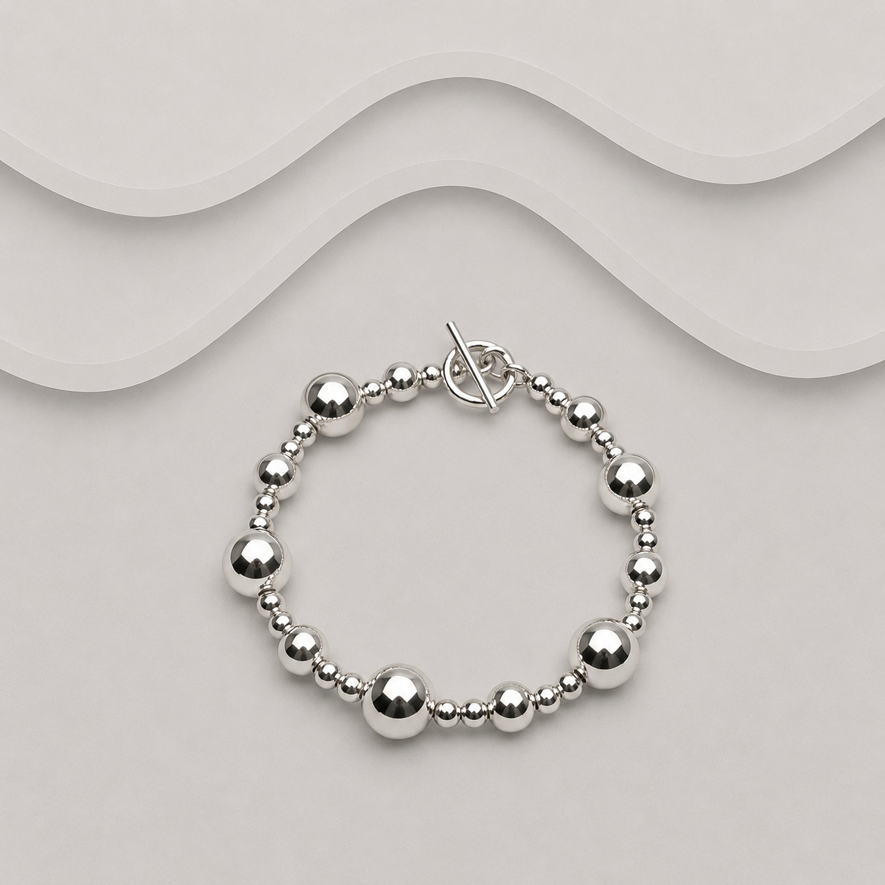 925 Sterling Silver Mixed Ball Bracelet with T-Bar Clasp
