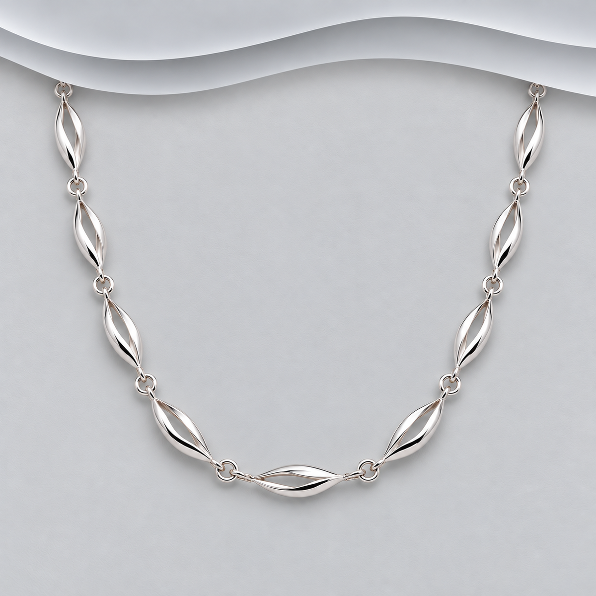 Sterling Silver Twisted Link Necklace – Hand Crafted Open Marquise Chain