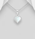 925 Sterling Silver Heart Pendant & Chain, Decorated with Abalone or Mother of Pearl Shell