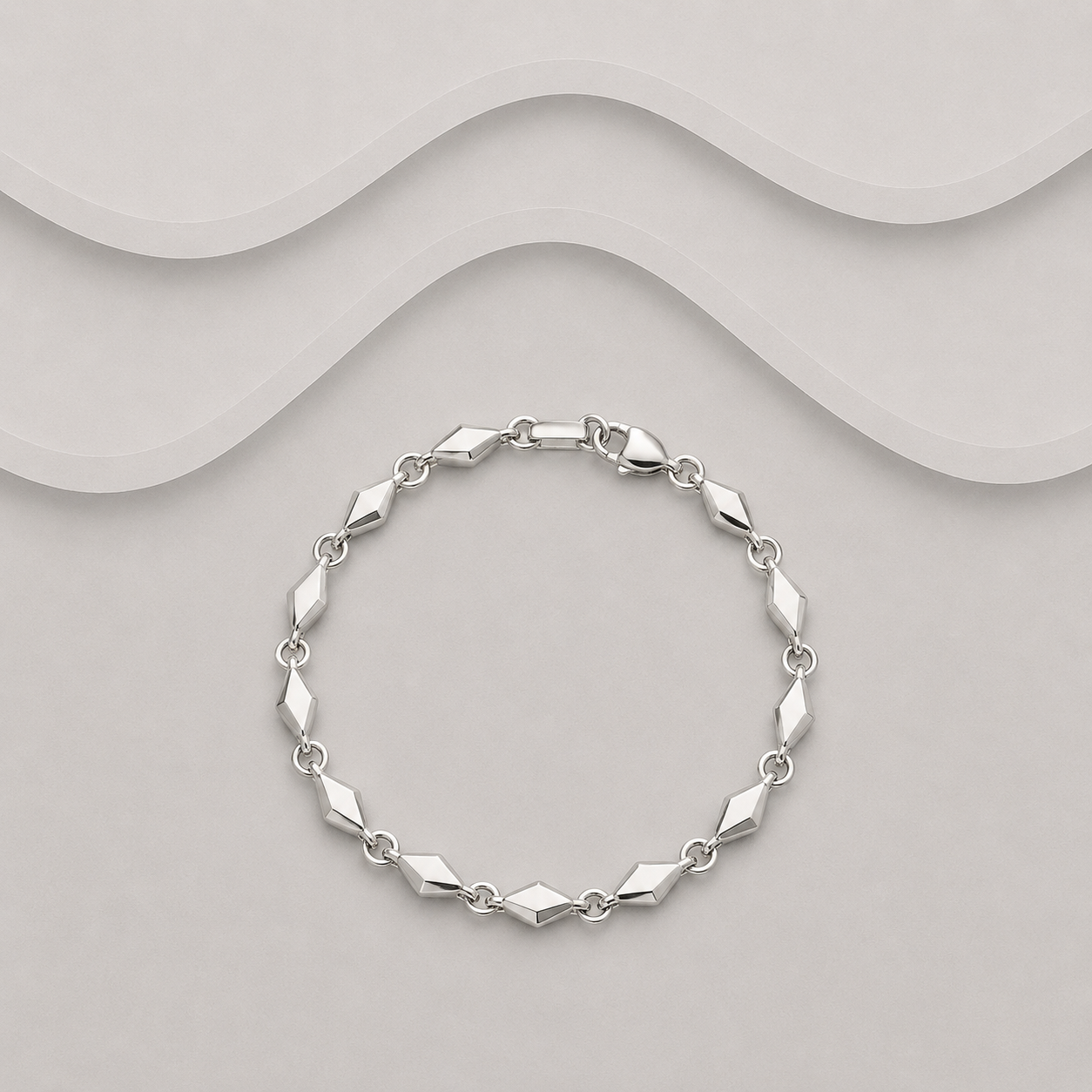 Solid 925 Sterling Silver Faceted Diamond Link Bracelet - Hand Crafted