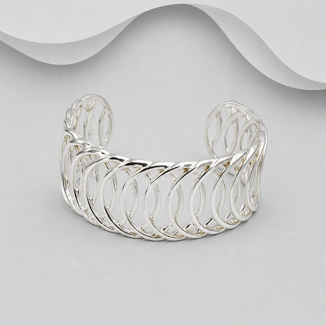 925 Solid Sterling Silver Handmade Woven Cuff Bangle — One of a Kind Exclusive | Ref: Infin18