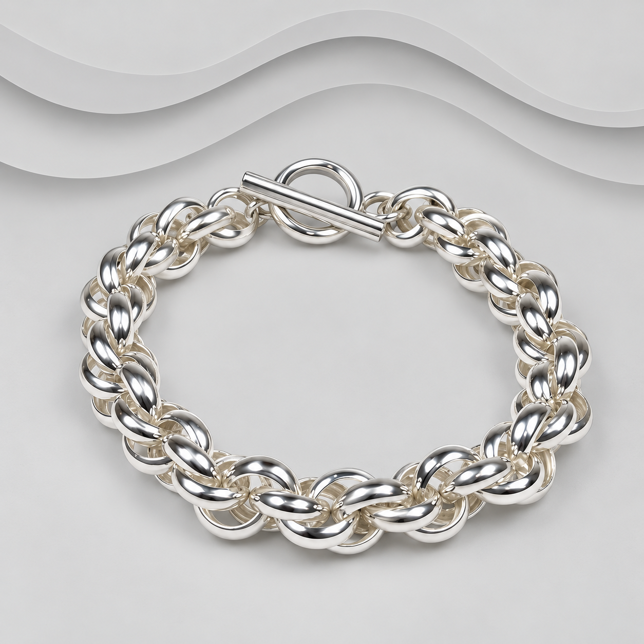 Heavy Hand Made 925 Sterling Silver Rope Style Bracelet with T-Bar Clasp