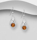 925 Sterling Silver Elegant Hook/Drop Earrings, Decorated with Baltic Amber