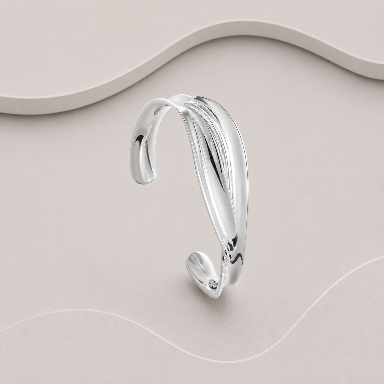 925 Sterling Silver Solid Cross Over Cuff Bangle — Designer Inspired