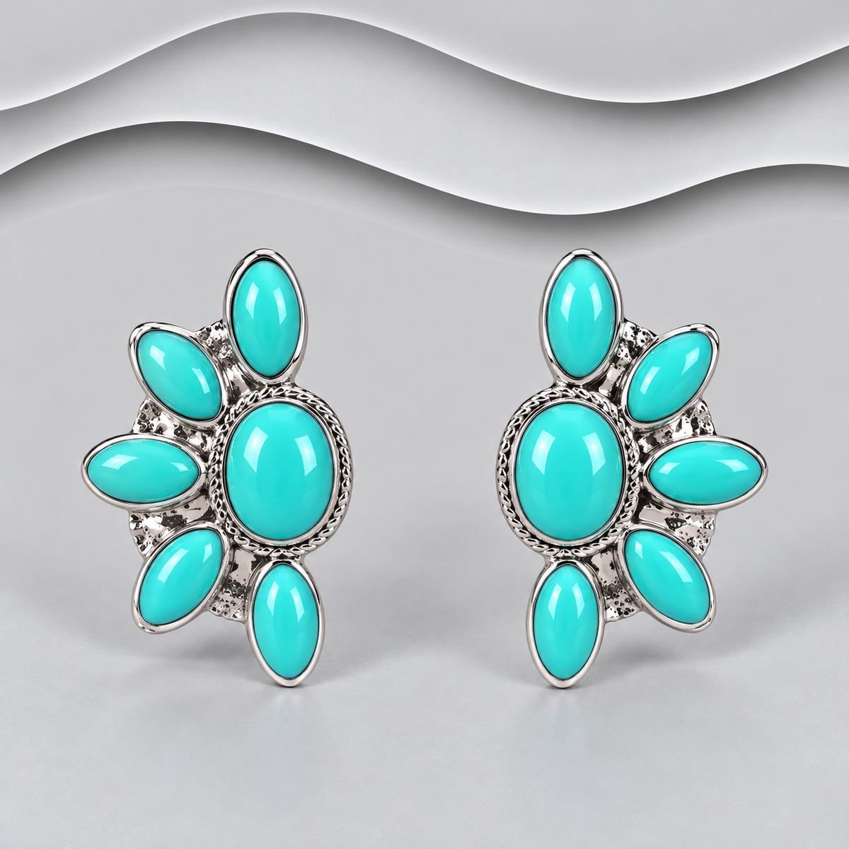 925 Sterling Silver Turquoise Floral Cluster Stud Earrings