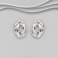 925 sterling silver interwoven knot stud earrings with polished overlapping silver loops and an oval shape