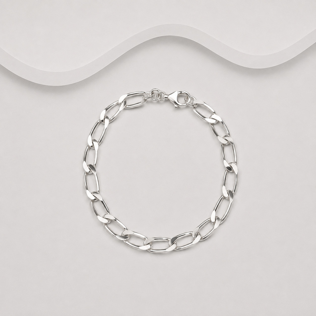 925 Sterling Silver Oblong Flat Chamfered Links Bracelet