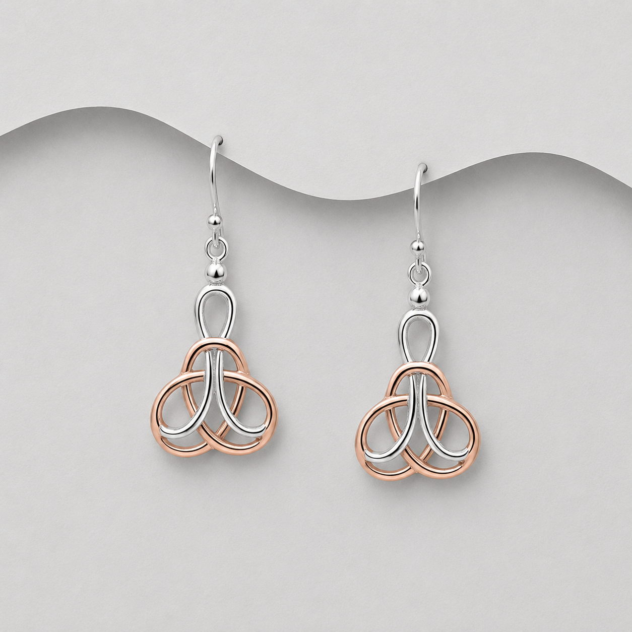 925 Sterling Silver & 18ct Pink Gold Two Tone Entwined Drop Earrings