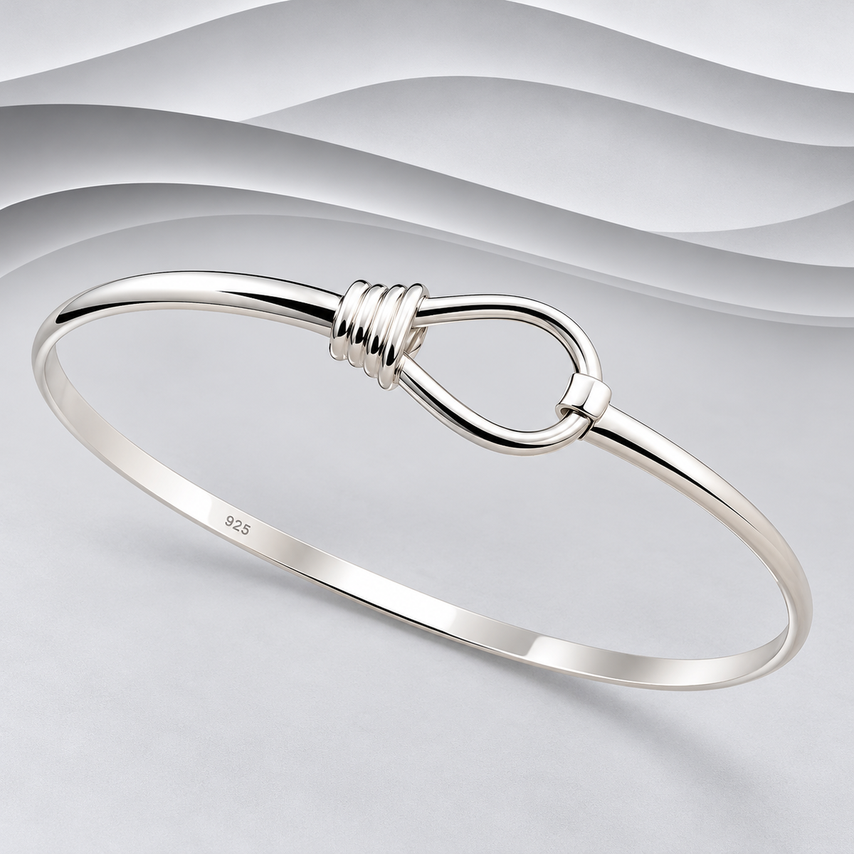 925 Solid Sterling Silver Hand Crafted Designer Opening Bangle with a Wrapped Element