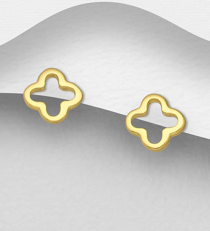 925 Sterling Silver & 18ct Gold Clover Push-Back/Stud Earrings