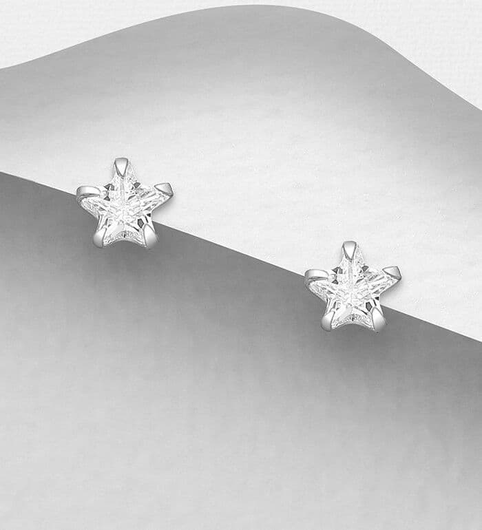 925 Sterling Silver 2,3,4,5 & 7 mm Star Shaped Stud Earrings with Dazzling CZ Simulated Diamonds