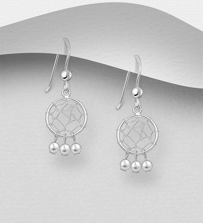 925 Sterling Silver Ball and Cobweb Hook/Drop Earrings