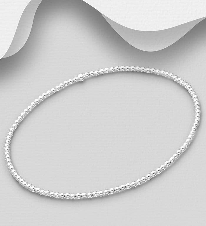 925 Sterling Silver Ball Beaded Elastic Bracelet Diameter: Ball:  2 - 3mm