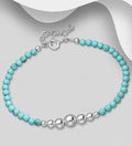 925 Sterling Silver Ball Bracelet, Beaded with Reconstructed Light Green Turquoise Metal: 925 Sterli