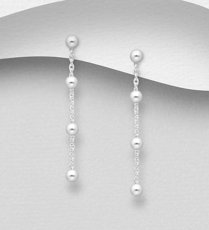 925 Sterling Silver Ball & Chain Drop Earrings  Modern Elegance in Motion