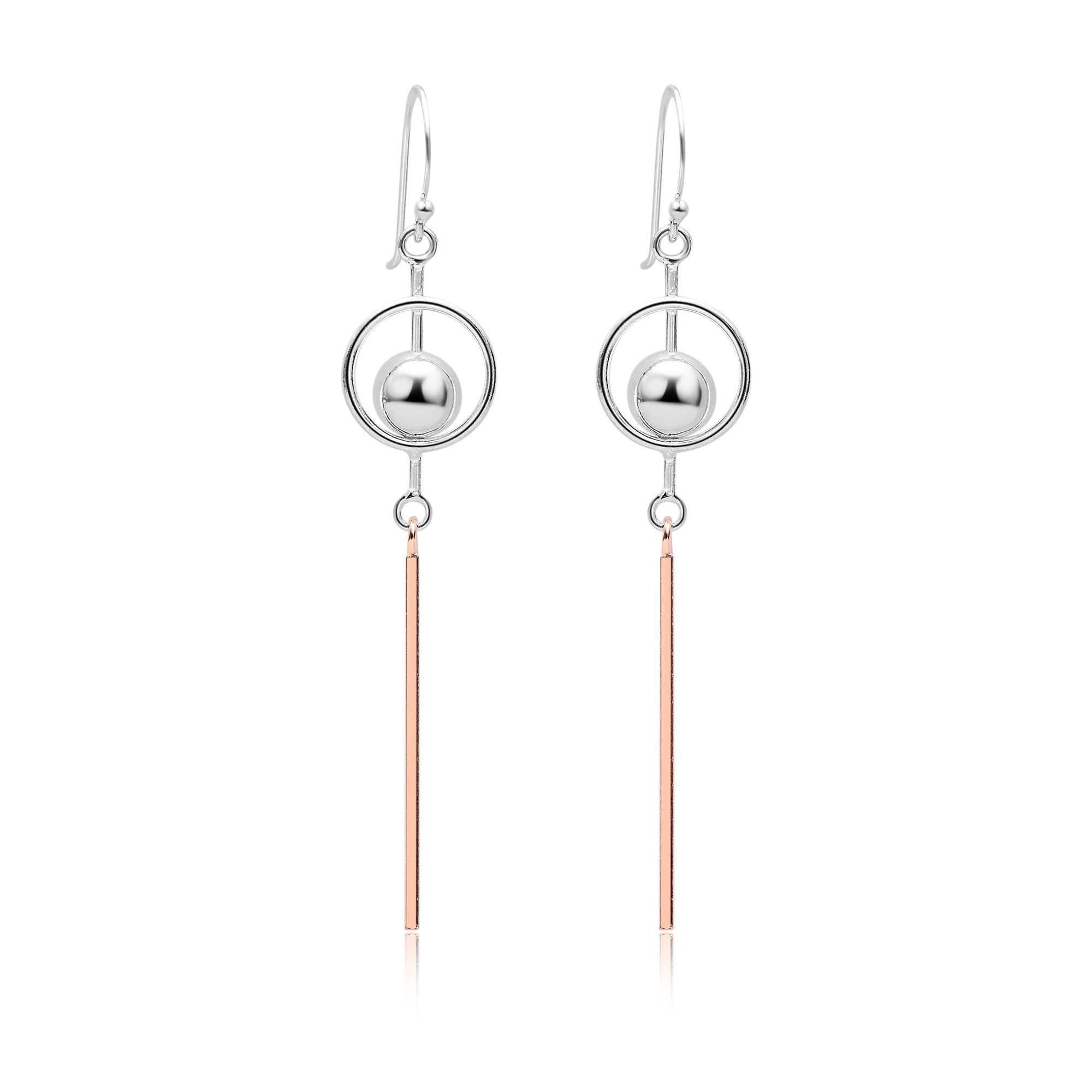 925 Sterling Silver Ball & Circle Drop Earrings, With 18K Red Gold
