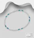 925 Sterling Silver Ball Elastic Bracelet, Beaded with Simulated Turquoise