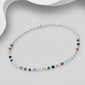 925 Sterling Silver Ball Elastic Bracelet with Colourful Gemstones
