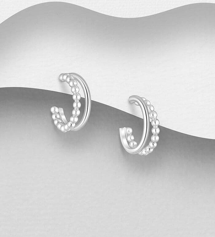 925 Sterling Silver Ball Hoop & Plain Polished Hoop Push-Back Earrings
