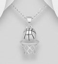 925 Sterling Silver Basketball Pendant & Chain