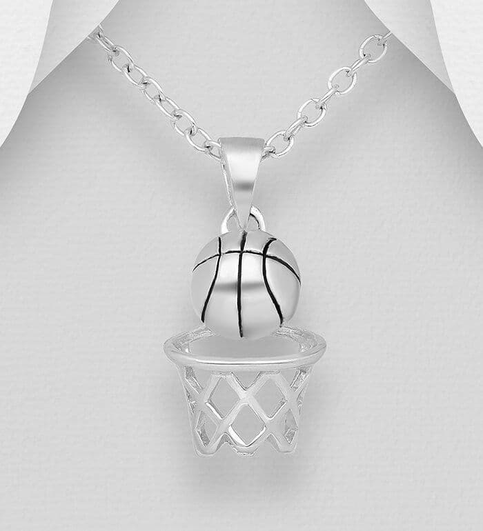 925 Sterling Silver Basketball Pendant & Chain