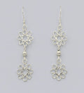 925 Sterling Silver Beautiful Double Flower Hook/Drop Earrings