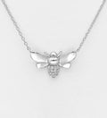 925 Sterling Silver Bee Necklace, Decorated with CZ Simulated Diamonds 41.9 - 44.4cm