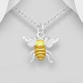 925 Sterling Silver Bee Pendant & Chain, Body Plated with 1 Micron 18K Yellow Gold
