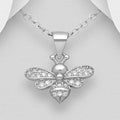 925 Sterling Silver Bee Pendant & Chain, Decorated with CZ Simulated Diamonds