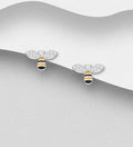 925 Sterling Silver Bee Stud Earrings, Set with Coloured Enamel and CZ Simulated Diamonds