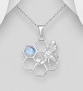 925 Sterling Silver Beehive Pendant & Chain, Decorated with A Rainbow Moonstone