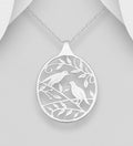 925 Sterling Silver Love Bird & Open Leaf Pendant and Chain