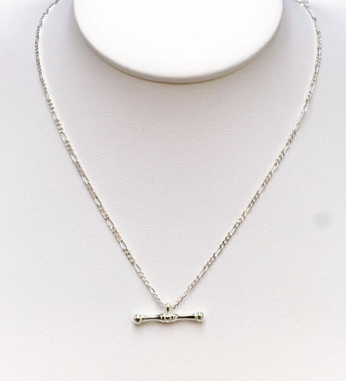 925 Sterling Silver Bone Shaped T Bar Necklace  With Figaro Links Necklace