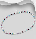 925 Sterling Silver Bracelet, Beaded with Amazonite, Amethyst, Black Agate, Blue Apatite, Garnet,