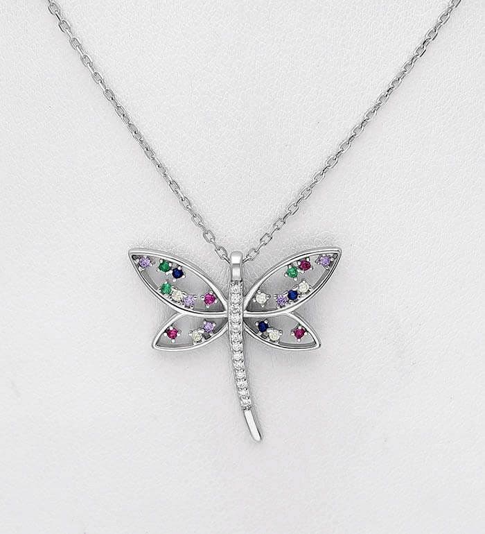 925 Sterling Silver Butterfly Necklace, Decorated with Colourful CZ Simulated Diamonds