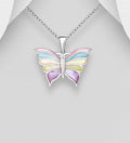 925 Sterling Silver Butterfly Pendant & Chain,  Adorned With a Choice of Abalone or Mother of Pearl