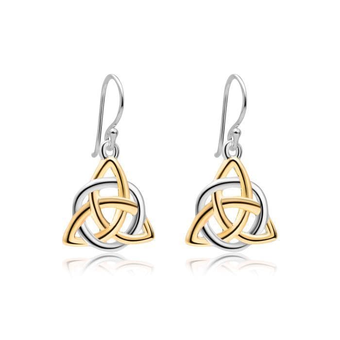 925 Sterling Silver Celtic Drop Earrings, With 18K Yellow Gold