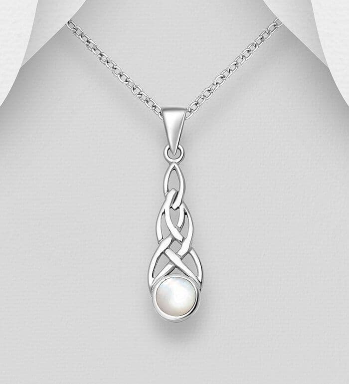925 Sterling Silver Celtic Pendant/ Necklace Decorated with Mother of Pearl Shell Detail