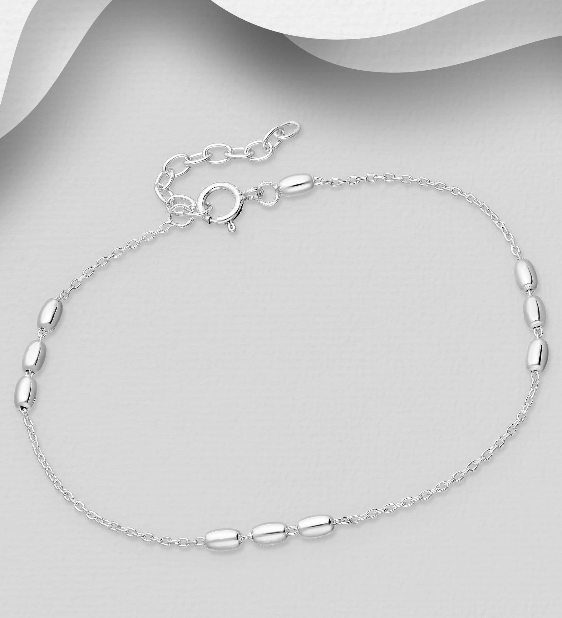 925 Sterling Silver Chain & Ball Beaded Bracelet