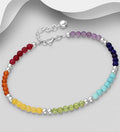 925 Sterling Silver Chakra and Ball Bracelet,  Set with  Gemstone Beads  With an Extender