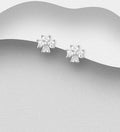 925 Sterling Silver Charming Clover Stud Earrings with CZ Simulated Diamonds