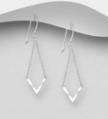 925 Sterling Silver Chevron & Chain Drop Hook Earrings