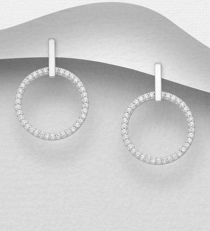 925 Sterling Silver Circle Push-Back Earrings Encrusted with CZ Simulated Diamonds