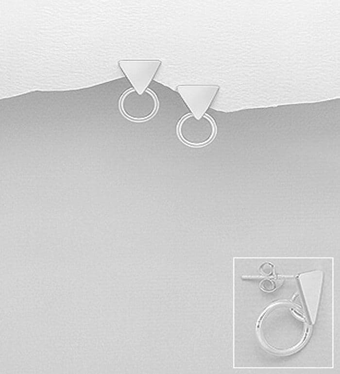 925 Sterling Silver Circle & Triangle Push-Back/Stud Drop Earrings