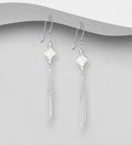 925 Sterling Silver Clover and Chain/Bar Link Hook/Drop Earrings, Beaded with Shell