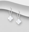 925 Sterling Silver Clover Hoop Earrings, Decorated with Mother of Pearl Shell