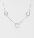 925 Sterling Silver Clover Necklace, Decorated with  Pink or White Shell and CZ Simulated Diamonds