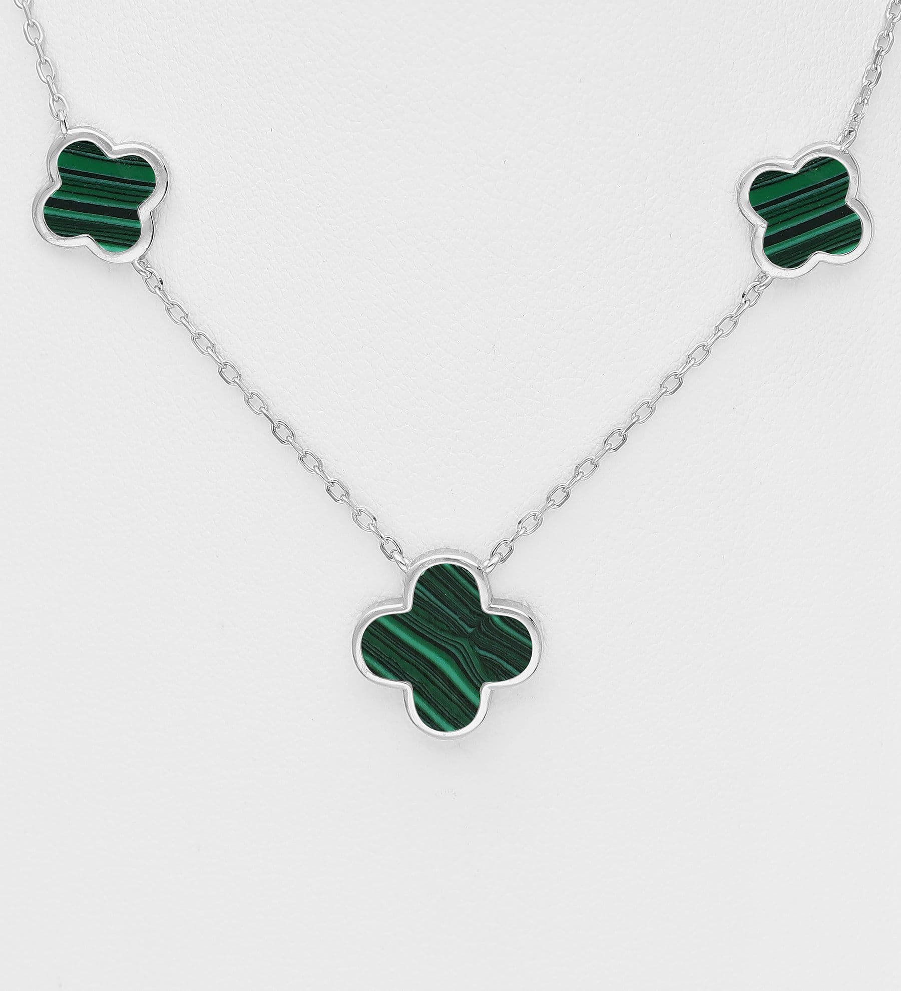 925 Sterling Silver Clover Necklace, Decorated with Resin - Available In Green or Black