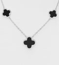 925 Sterling Silver Clover Necklace, Decorated with Resin - Available In Green or Black