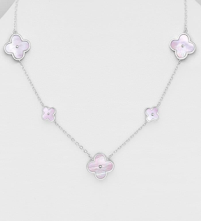 925 Sterling Silver Clover Necklace  Elegant Luck with Pink or White Mother of Pearl Shell